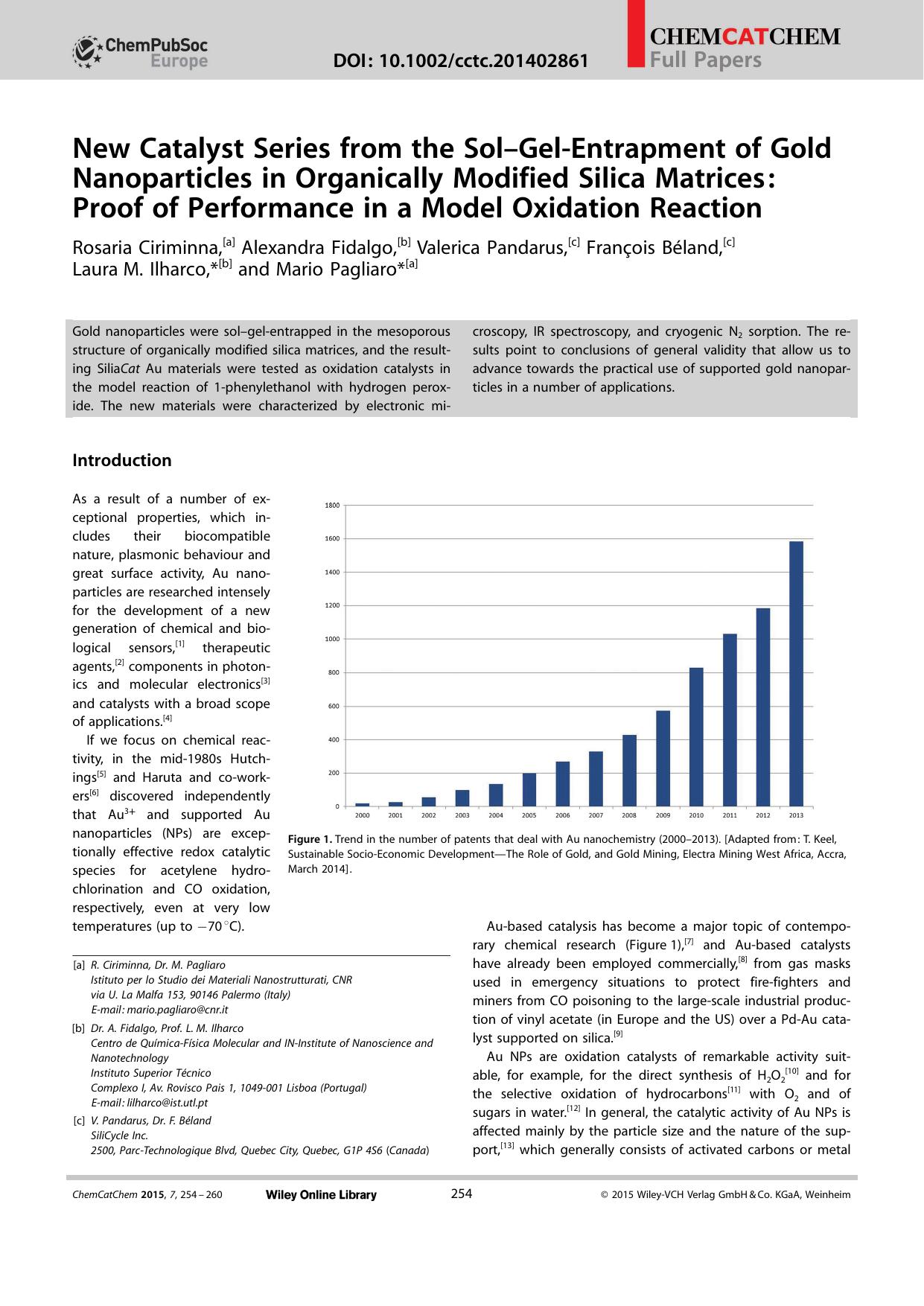New Catalyst Series from the SolGelEntrapment of Gold Nanoparticles in Organically Modified Silica Matrices: Proof of Performance in a Model Oxidation Reaction by Unknown