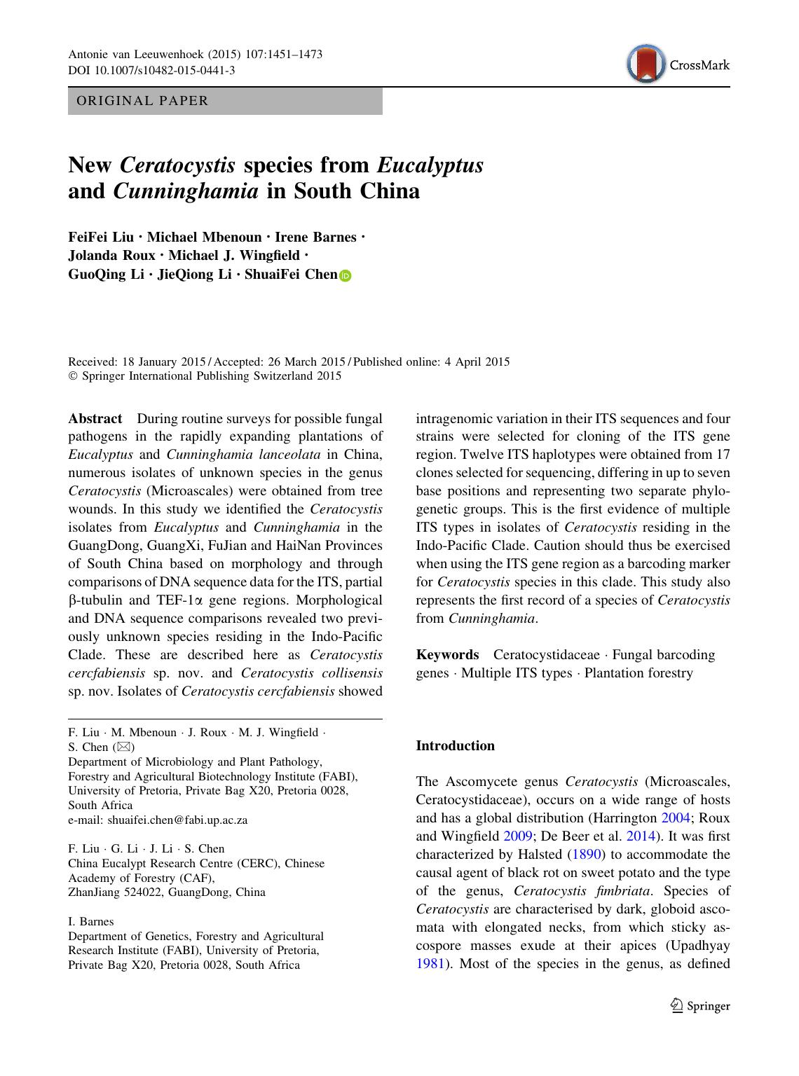 New Ceratocystis species from Eucalyptus and Cunninghamia in South China by unknow