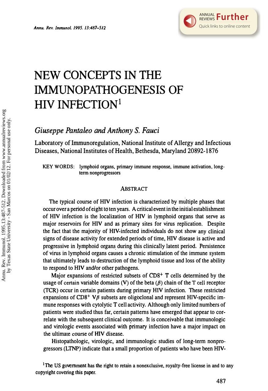 New Concepts in the Immunopathogenesis of HIV Infection by G Pantaleo & A S Fauci