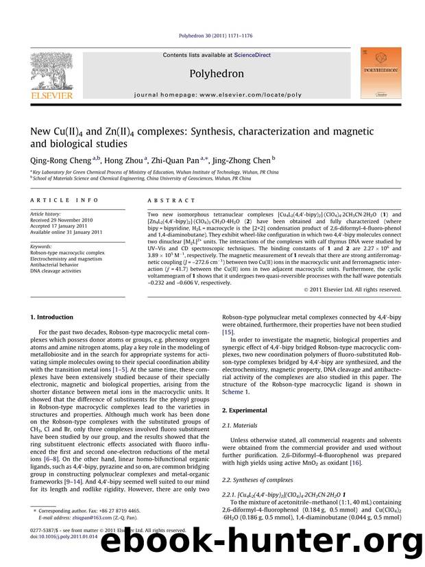 New Cu(II)4 and Zn(II)4 complexes: Synthesis, characterization and magnetic and biological studies by Qing-Rong Cheng & Hong Zhou & Zhi-Quan Pan & Jing-Zhong Chen