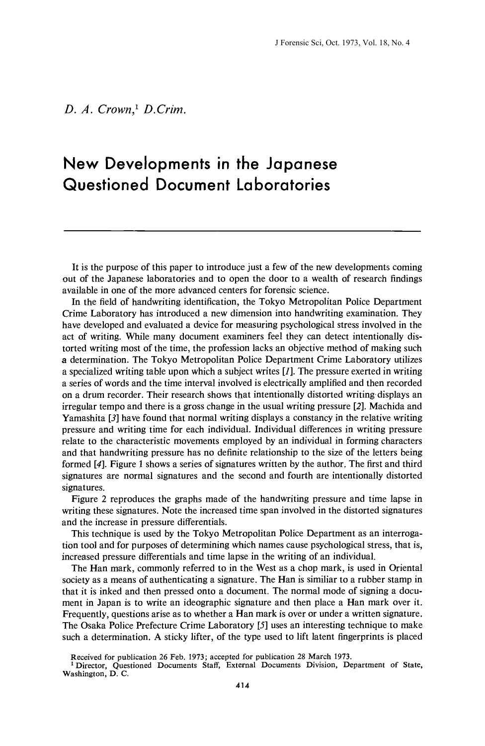 New Developments in the Japanese Questioned Document Laboratories by Crown DA