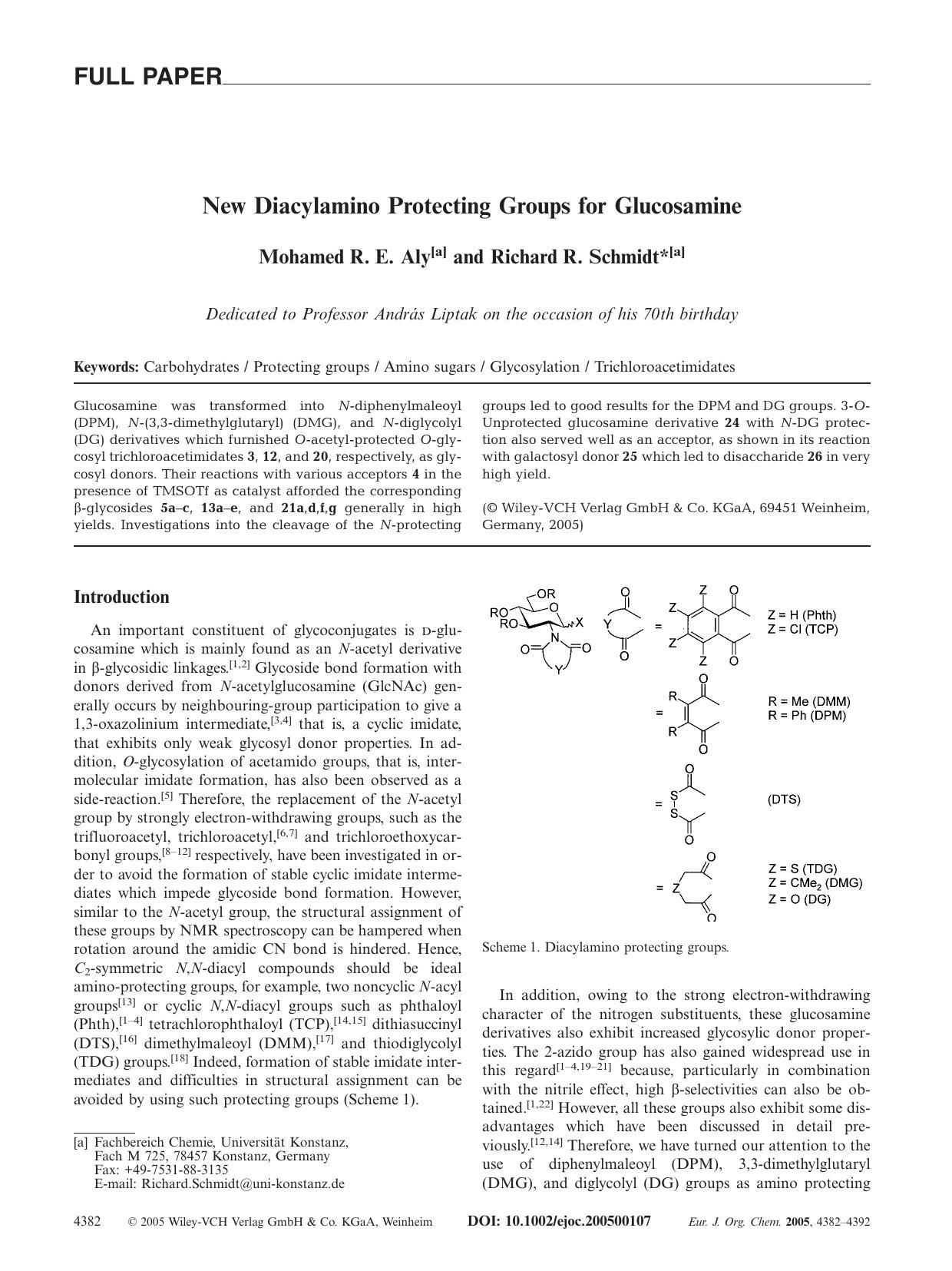 New Diacylamino Protecting Groups for Glucosamine by Unknown