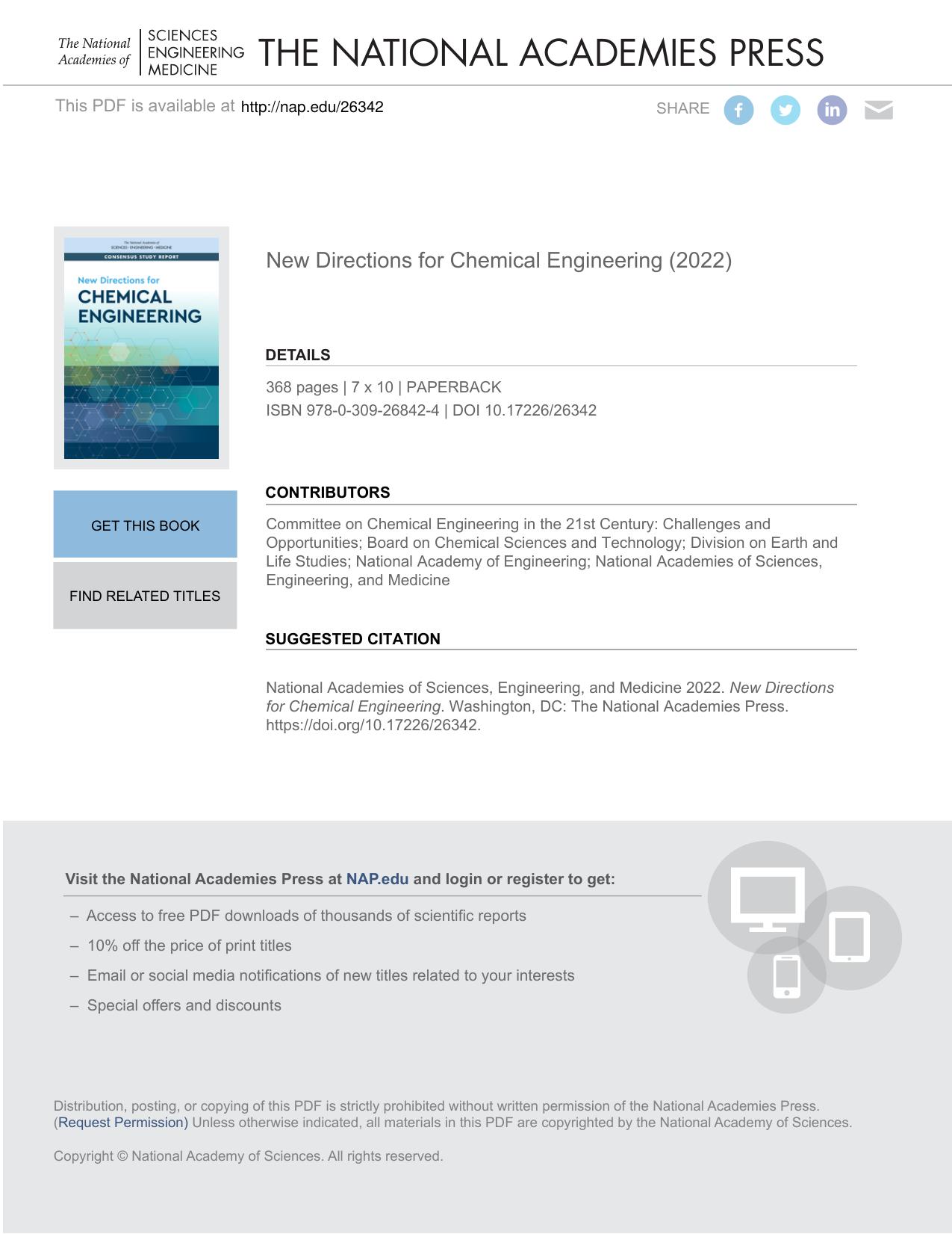 New Directions for Chemical Engineering by Committee on Chemical Engineering in the 21st Century