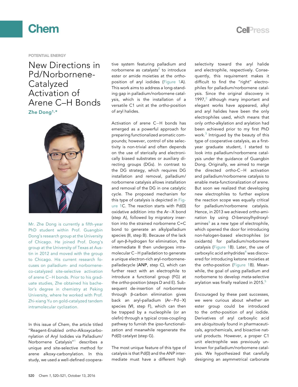 New Directions in PdNorbornene-Catalyzed Activation of Arene C-H Bonds by Zhe Dong