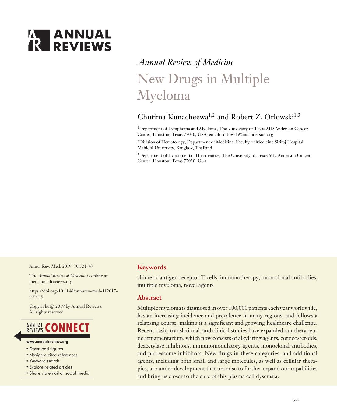New Drugs in Multiple Myeloma by Chutima Kunacheewa and Robert Z. Orlowski