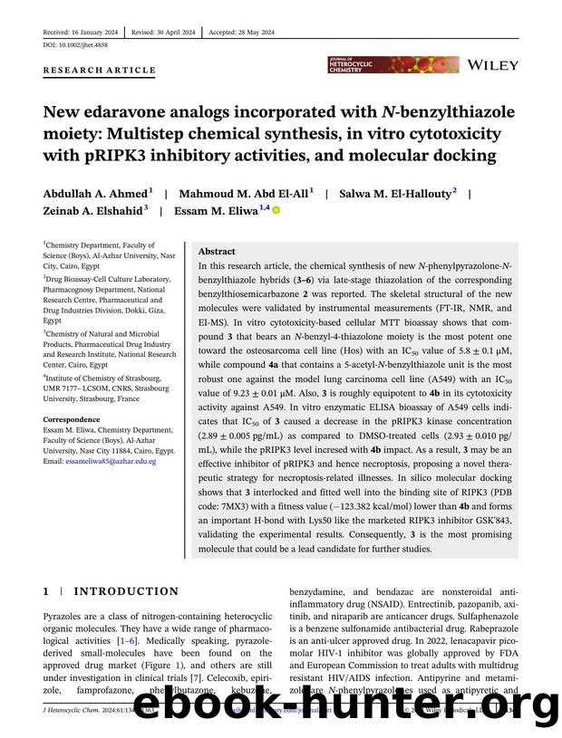 New Edaravone Analogs Incorporated With NâBenzylthiazole Moiety: MultiâStep Chemical Synthesis, In vitro Cytotoxicity With pRIPK3 Inhibitory Activities, and Molecular Docking by Unknown
