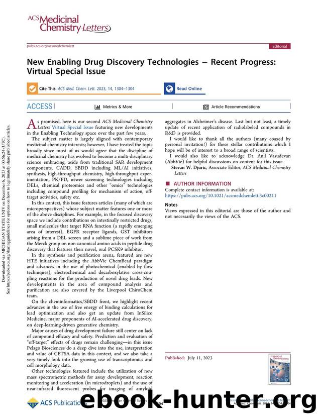 New Enabling Drug Discovery Technologies â Recent Progress: Virtual Special Issue by Stevan W. Djuric