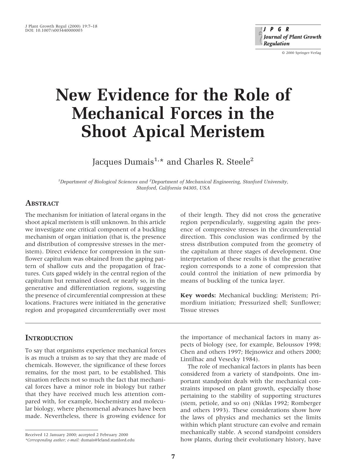 New Evidence for the Role of Mechanical Forces in the Shoot Apical Meristem by Dumais J. et al