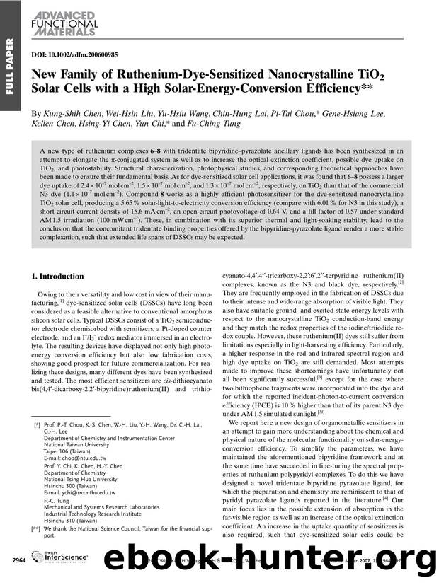 New Family of Ruthenium-Dye- Sensitized Nanocrystalline TiO2 Solar Cells with a High Solar-Energy-Conversion Efficiency by Unknown