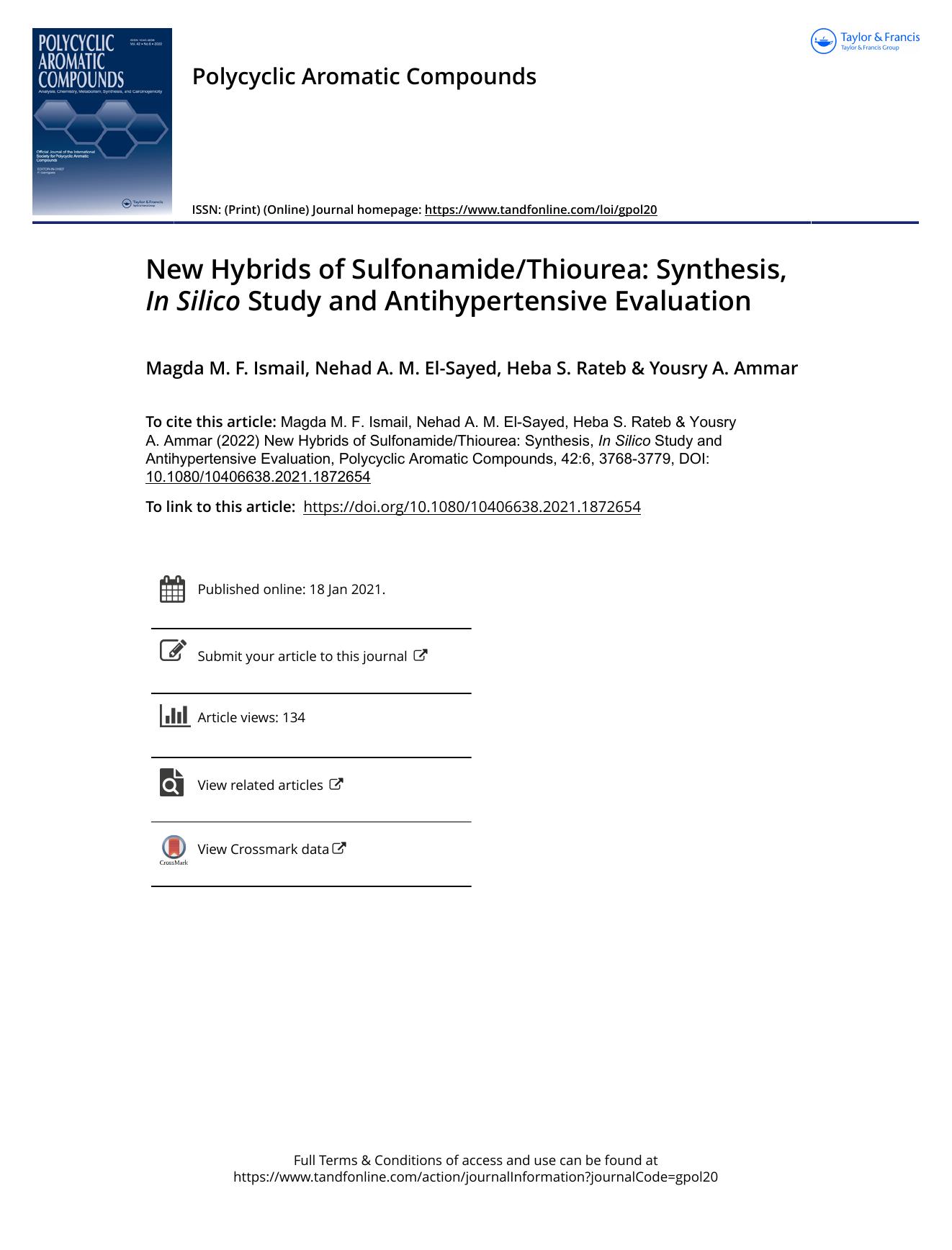 New Hybrids of SulfonamideThiourea: Synthesis, In Silico Study and Antihypertensive Evaluation by Ismail Magda M. F. & El-Sayed Nehad A. M. & Rateb Heba S. & Ammar Yousry A