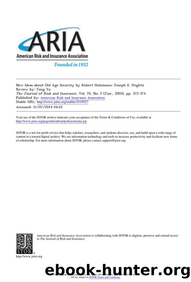 New Ideas about Old Age Security by Robert Holzmann; Joseph E. Stiglitz by New Ideas about Old Age Security by Robert Holzmann; Joseph E. Stiglitz