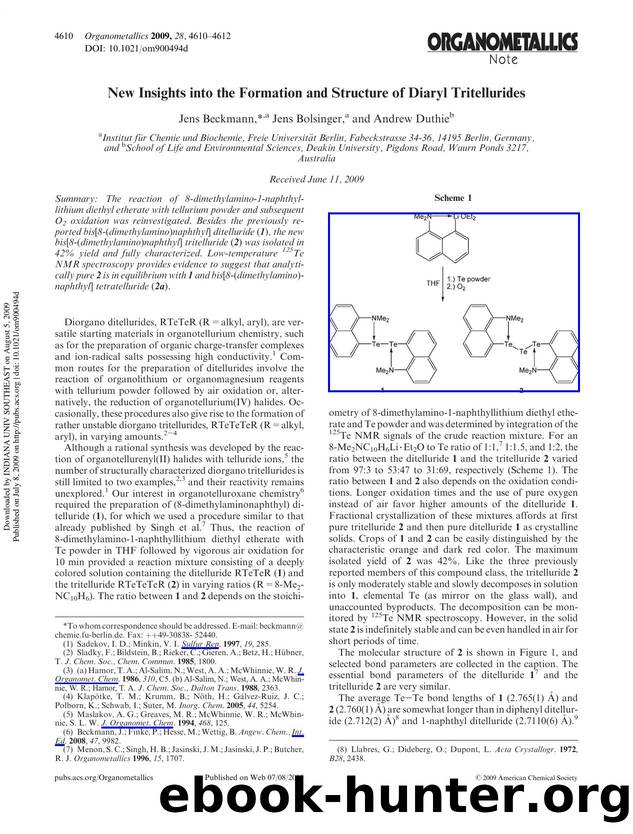 New Insights into the Formation and Structure of Diaryl Tritellurides by Jens Beckmann*a Jens Bolsingera & Andrew Duthieb
