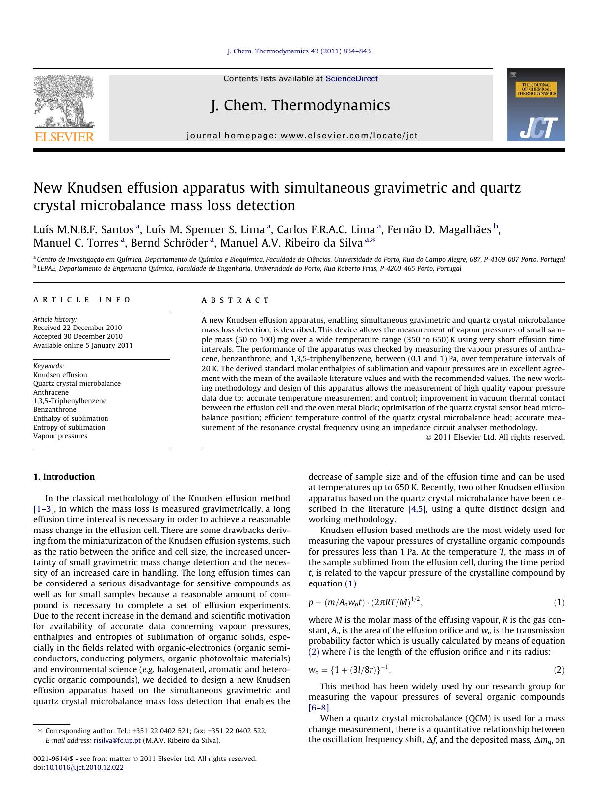 New Knudsen effusion apparatus with simultaneous gravimetric and quartz crystal microbalance mass loss detection by unknow