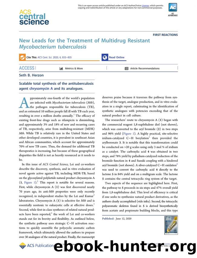New Leads for the Treatment of Multidrug Resistant Mycobacterium tuberculosis by Seth B. Herzon (ORCID: 0000-0001-5940-9853)