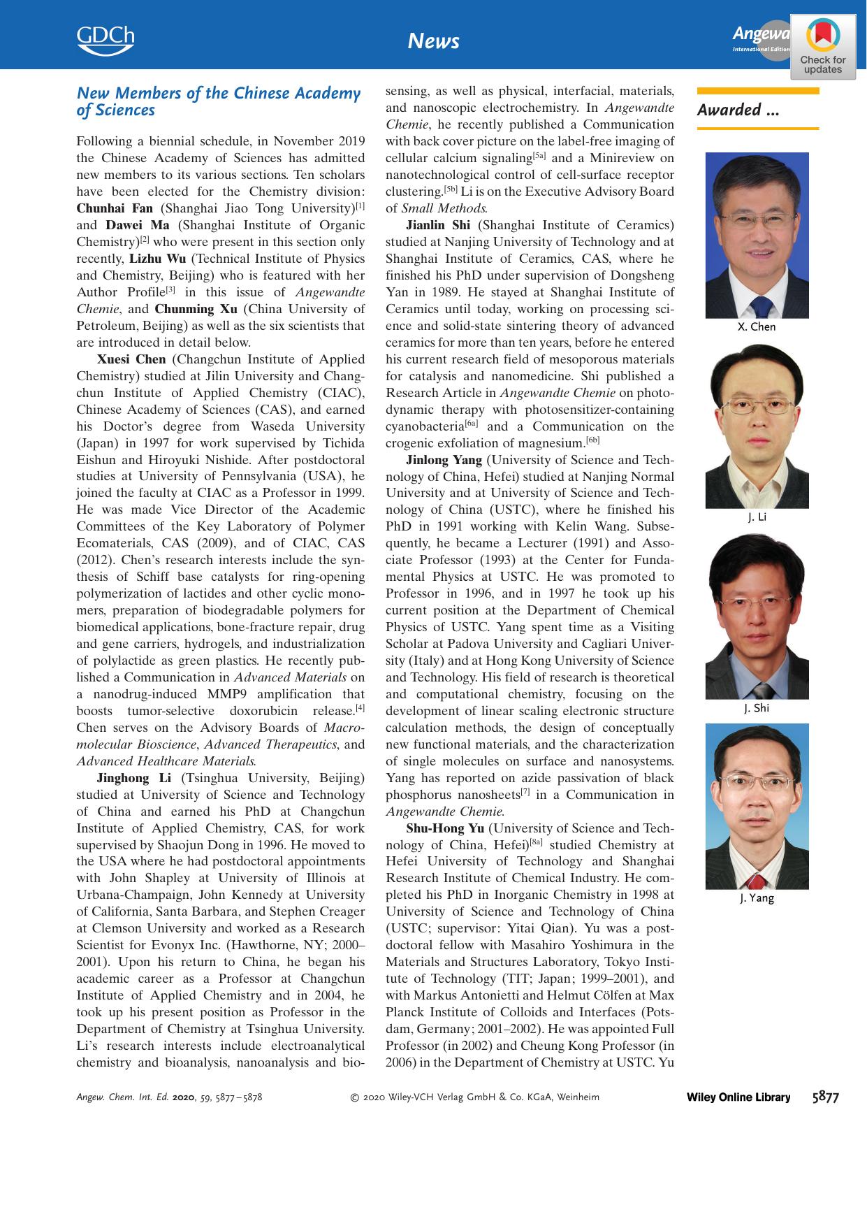 New Members of the Chinese Academy of Sciences by Unknown