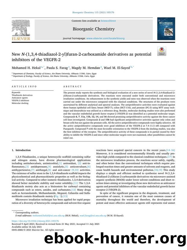 New N -(1,3,4-thiadiazol-2-yl)furan-2-carboxamide derivatives as potential inhibitors of the VEGFR-2 by Mohamed H. Hekal & Paula S. Farag & Magdy M. Hemdan & Wael M. El-Sayed