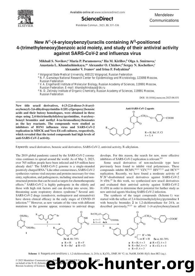 New N1-(4-aryloxybenzyl)uracils containing N3-positioned 4-(trimethyleneoxy)benzoic acid moiety, and study of their antiviral activity against SARS-CoV-2 and influenza virus by unknow