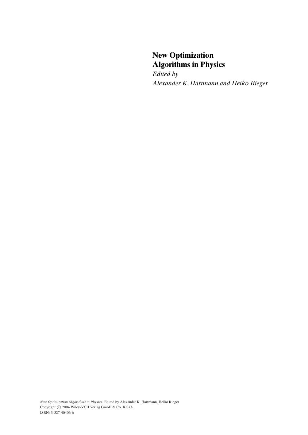 New Optimization Algorithms in Physics by Alexander K. Hartmann Heiko Rieger