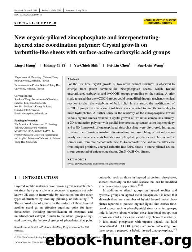 New Organic-pillared Zincophosphate and Interpenetrating-layered Zinc Coordination Polymer: Crystal Growth on Tarbuttite-like Sheets with Surface-active Carboxylic Acid Groups by Unknown