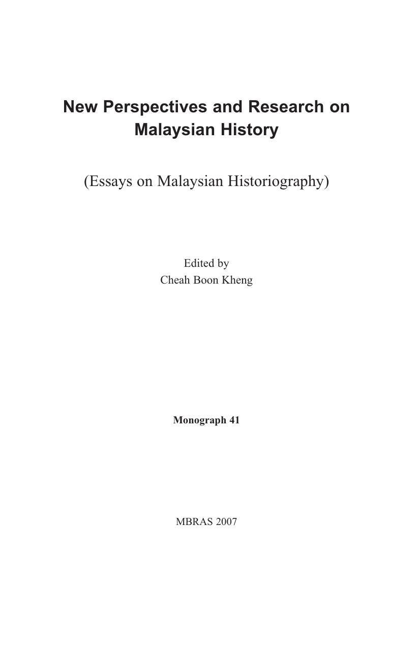 New Perspectives and Research on Malaysian History by Cheah Boon Kheng