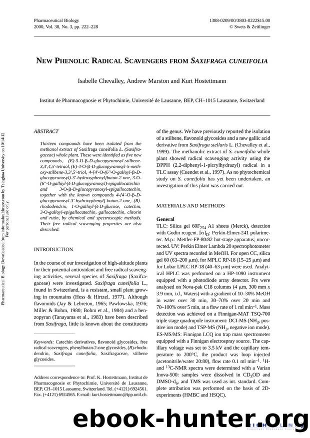 New Phenolic Radical Scavengers from Saxifraga Cuneifolia by Isabelle Chevalley Andrew Marston & Kurt Hostettmann