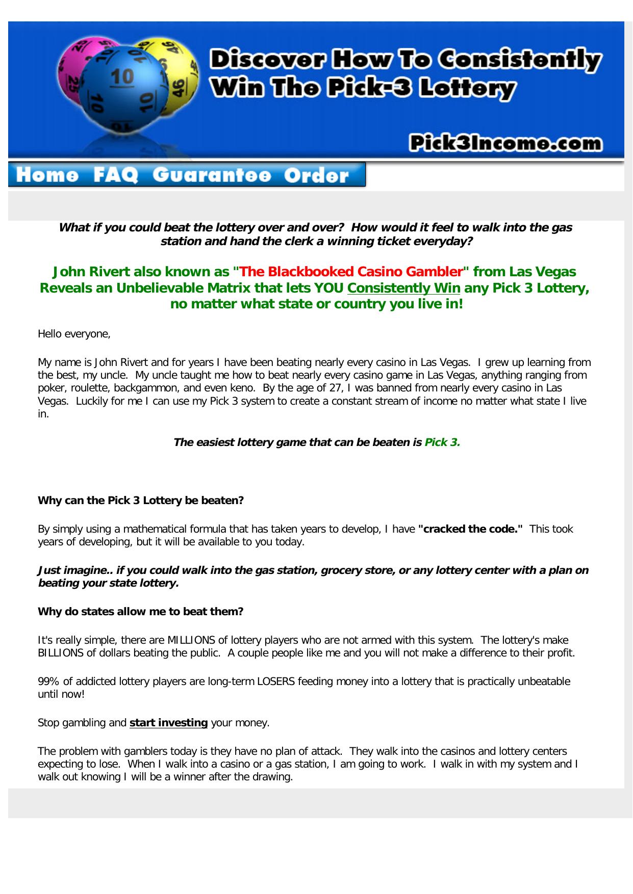 New Pick 3 Lottery System. by Best of Kuszter's Collection