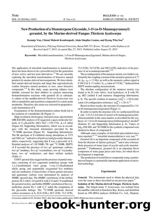 New Production of a Monoterpene Glycoside, 1-O-(Ãâ-D-Mannopyranosyl)geraniol, by the Marine-derived Fungus Thielavia hyalocarpa by Unknown
