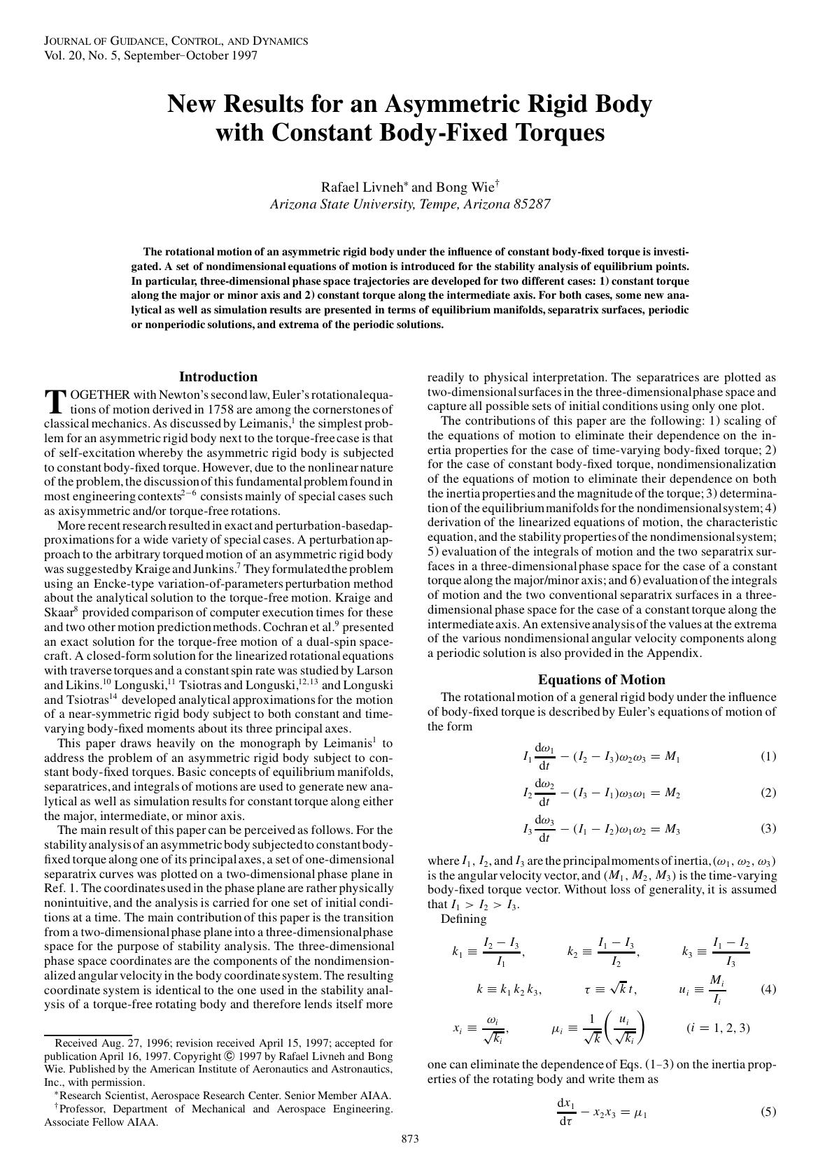 New Results for an Asymmetric Rigid Body with Constant Body-Fixed Torques by Unknown