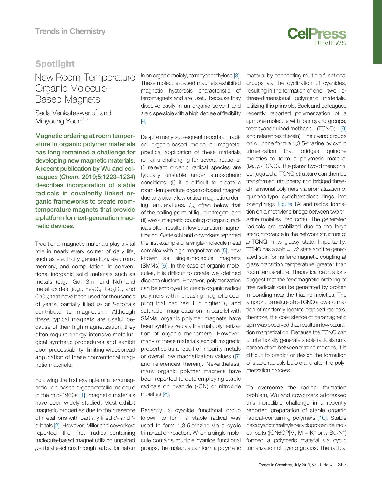 New Room-Temperature Organic Molecule-Based Magnets by Sada Venkateswarlu & Minyoung Yoon