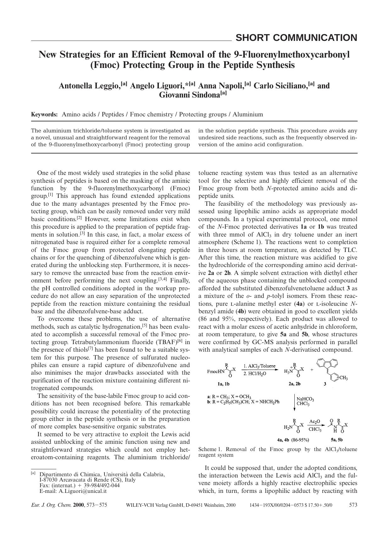 New Strategies for an Efficient Removal of the 9-Fluorenylmethoxycarbonyl (Fmoc) Protecting Group in the Peptide Synthesis by Unknown