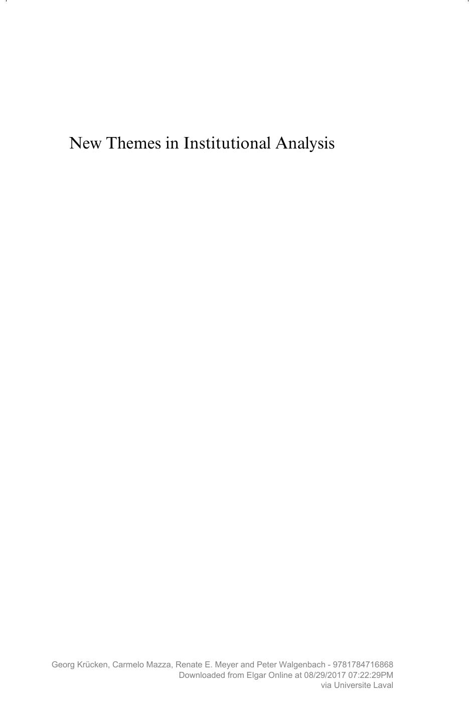 New Themes in Institutional Analysis: Topics and Issues from European Research by Unknow