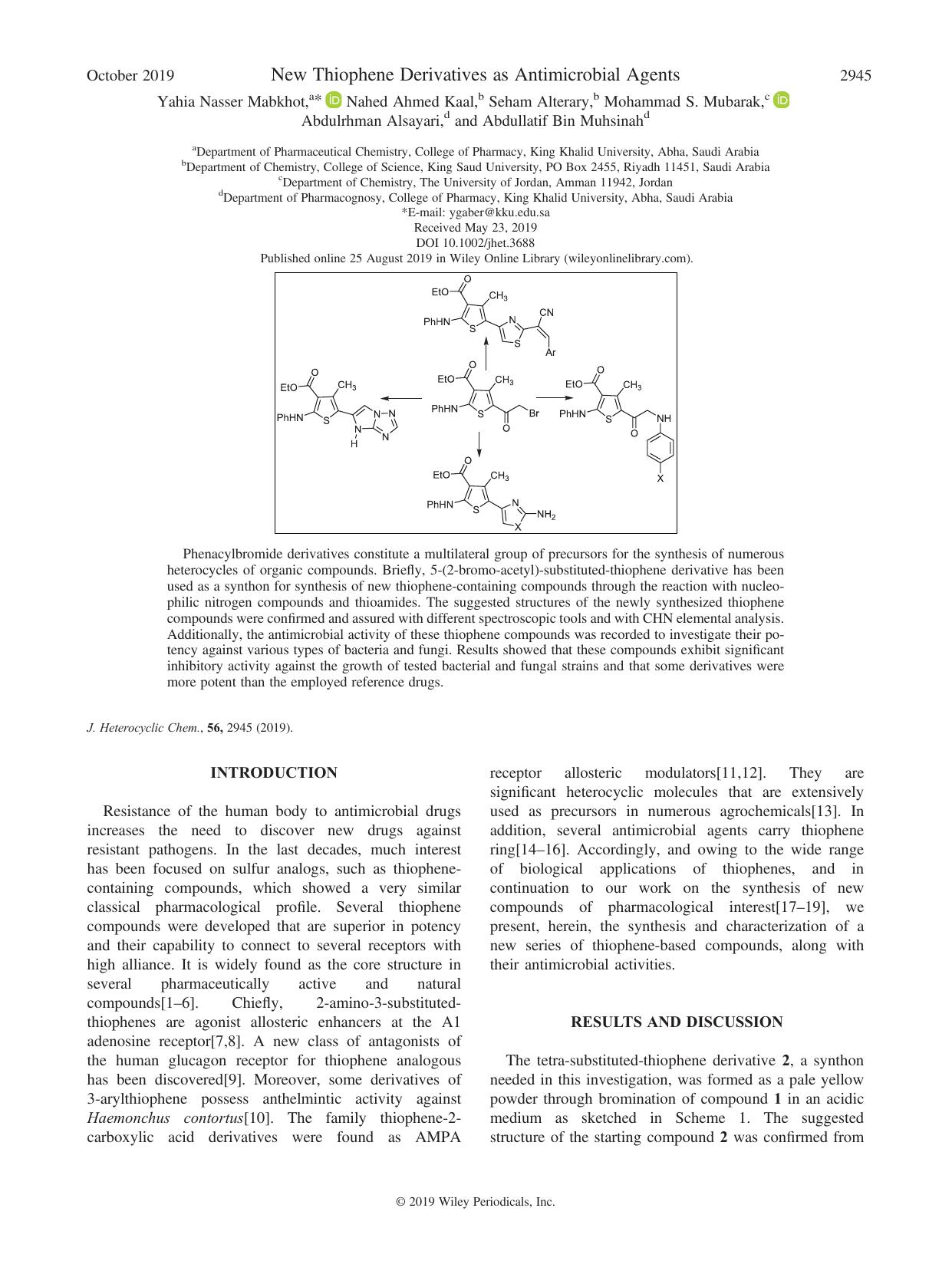 New Thiophene Derivatives as Antimicrobial Agents by unknow