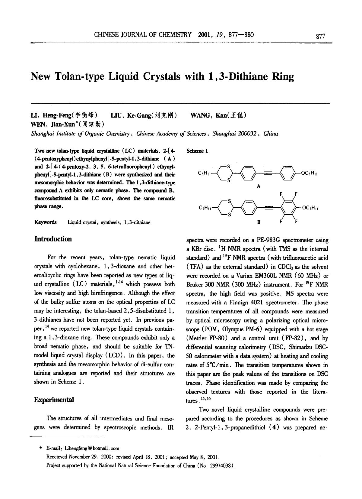 New Tolantype Liquid Crystals with 1, 3Dithiane Ring by Unknown