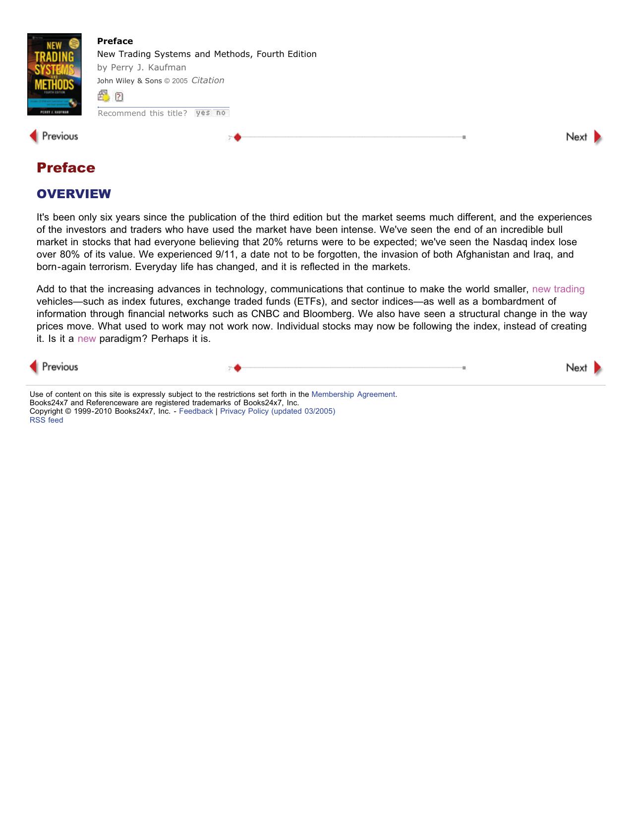 New Trading Systems and Methods, Fourth Edition - Books24x7 by Workstation