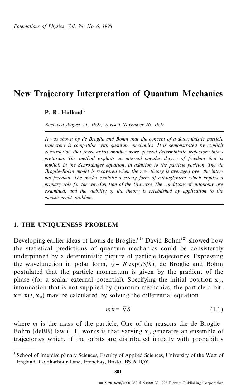 New Trajectory Interpretation of Quantum Mechanics by Unknown