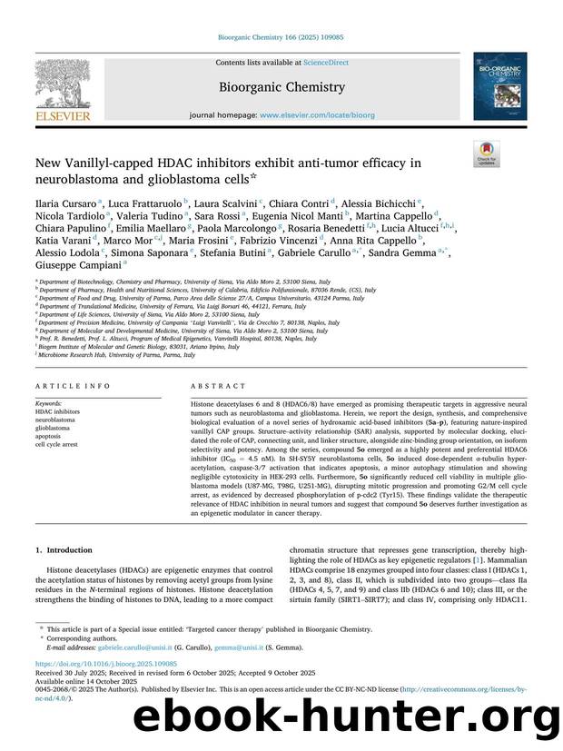 New Vanillyl-capped HDAC inhibitors exhibit anti-tumor efficacy in neuroblastoma and glioblastoma cells by unknow