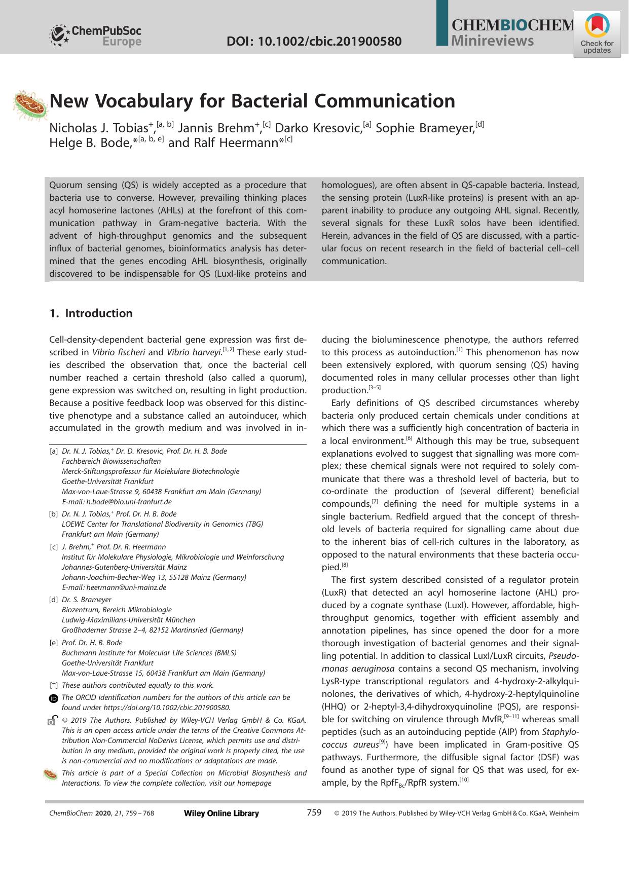 New Vocabulary for Bacterial Communication by Unknown