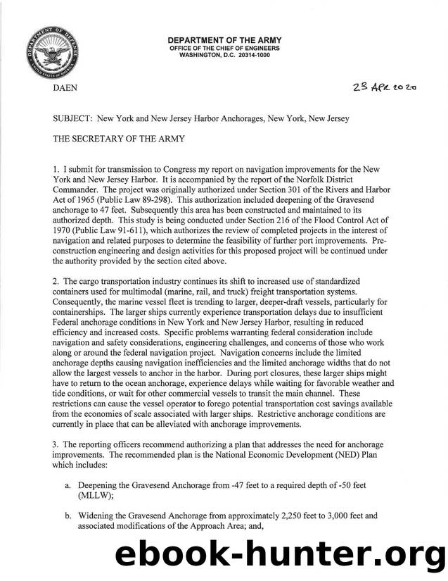 New York and New Jersey Harbor Anchorages, New York, New Jersey Signed Chief's Report by Unknown