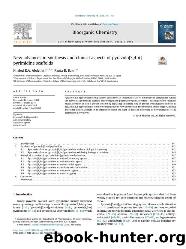 New advances in synthesis and clinical aspects of pyrazolo[3,4-d]pyrimidine scaffolds by Khaled R.A. Abdellatif & Rania B. Bakr