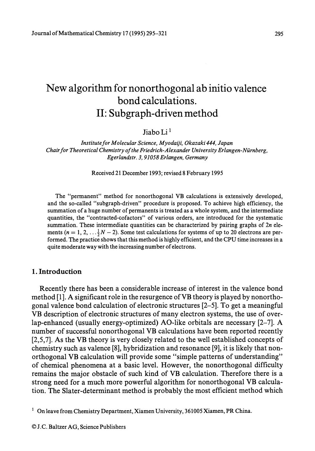 New algorithm for nonorthogonal ab initio valence bond calculations II: Subgraph-driven method by Unknown