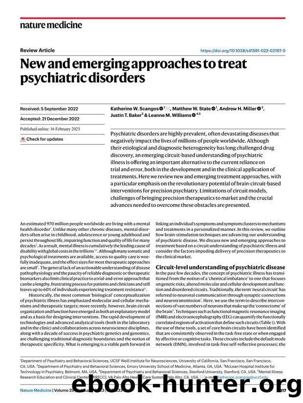 New and emerging approaches to treat psychiatric disorders by Katherine W. Scangos & Matthew W. State & Andrew H. Miller & Justin T. Baker & Leanne M. Williams