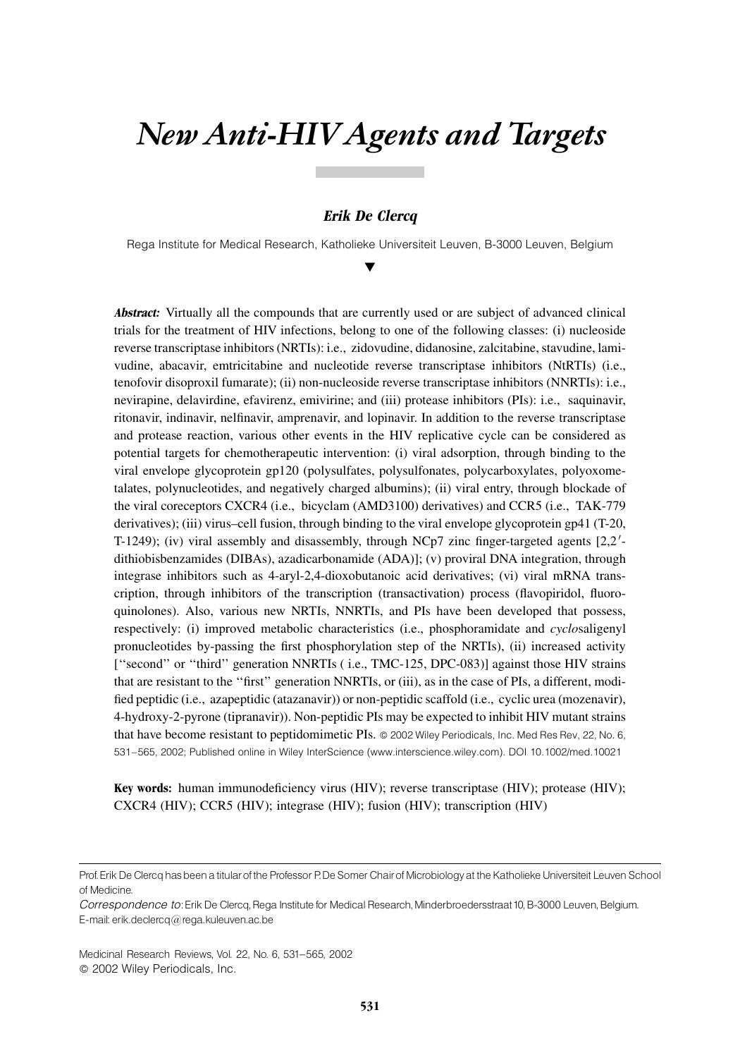 New anti-HIV agents and targets by Unknown