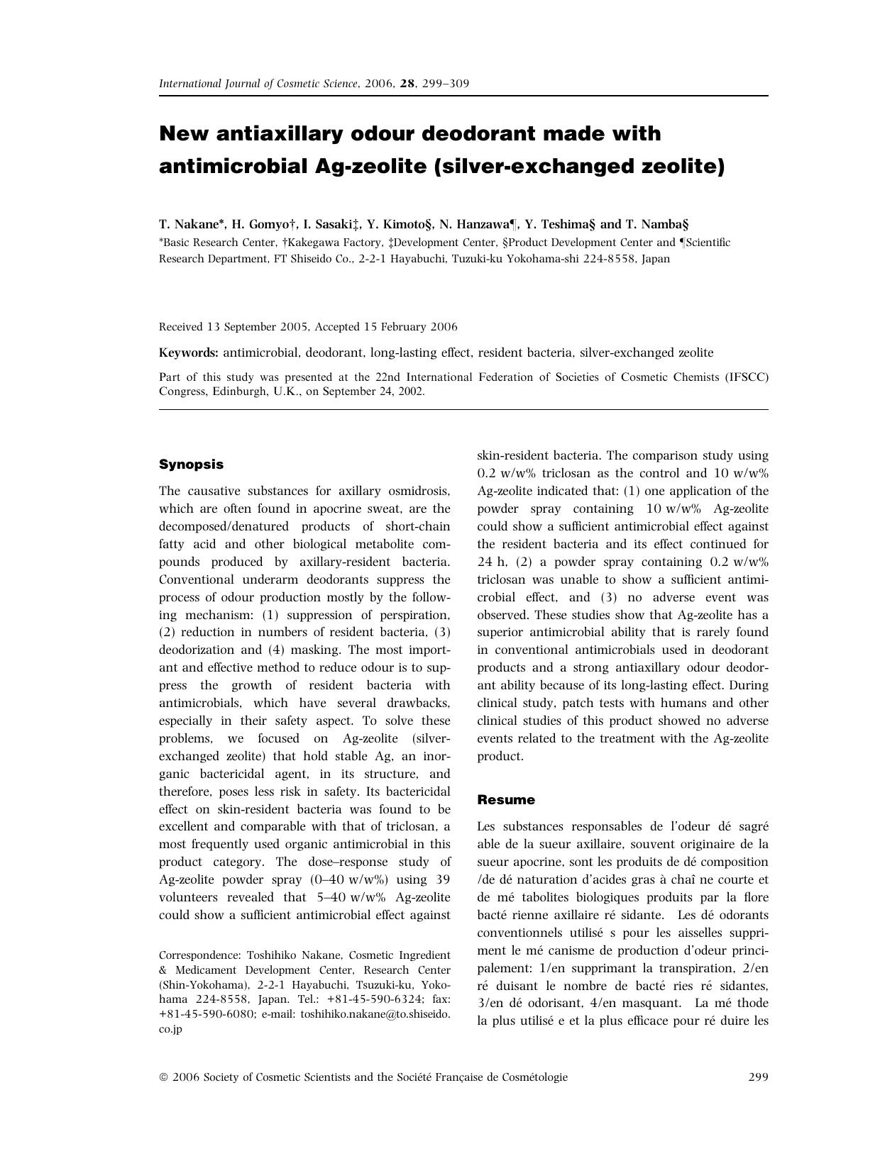 New antiaxillary odour deodorant made with antimicrobial Ag-zeolite (silver-exchanged zeolite) by Unknown