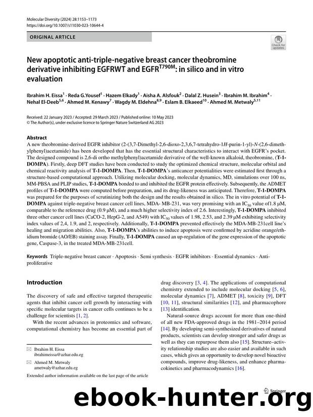New apoptotic anti-triple-negative breast cancer theobromine derivative inhibiting EGFRWT and EGFRT790M: in silico and in vitro evaluation by unknow