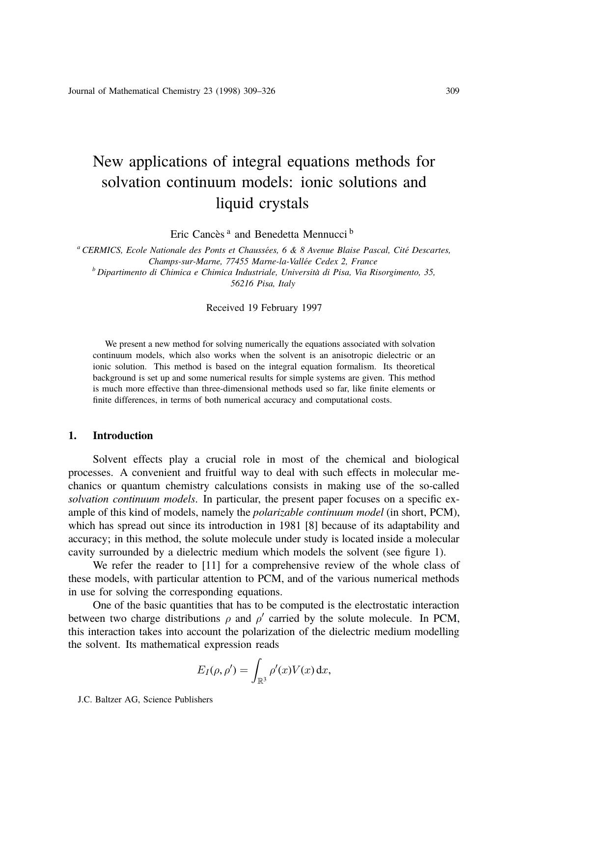 New applications of integral equations methods for solvation continuum models: ionic solutions and liquid crystals by Unknown