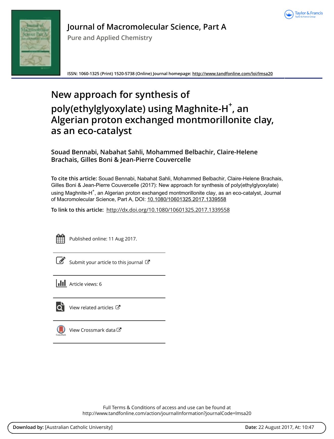New approach for synthesis of poly\(ethylglyoxylate\) using Maghnite-H, an Algerian proton exchanged montmorillonite clay, as an eco-catalyst by unknow