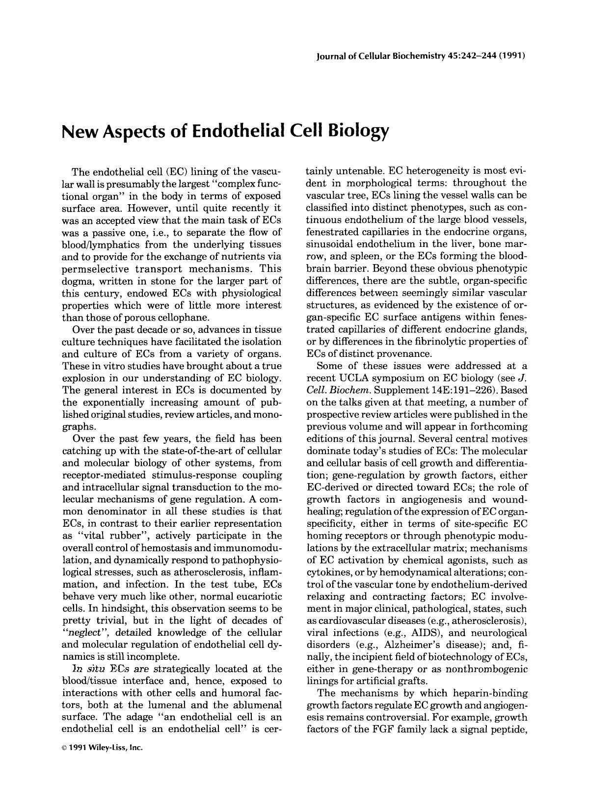 New aspects of endothelial cell biology by Unknown