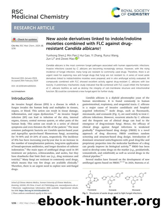 New azole derivatives linked to indoleindoline moieties combined with FLC against drug-resistant Candida albicans by Yunhong Shen & Min Pan & Hui Gao & Yi Zhang & Ruirui Wang & Jun Li & Zewei Mao