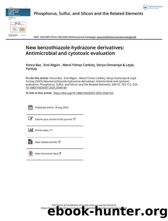 New benzothiazole-hydrazone derivatives: Antimicrobial and cytotoxic evaluation by Baz Yonca & Akgün Erol & Yılmaz Cankılıç Meral & Osmaniye Derya & Yurttaş Leyla