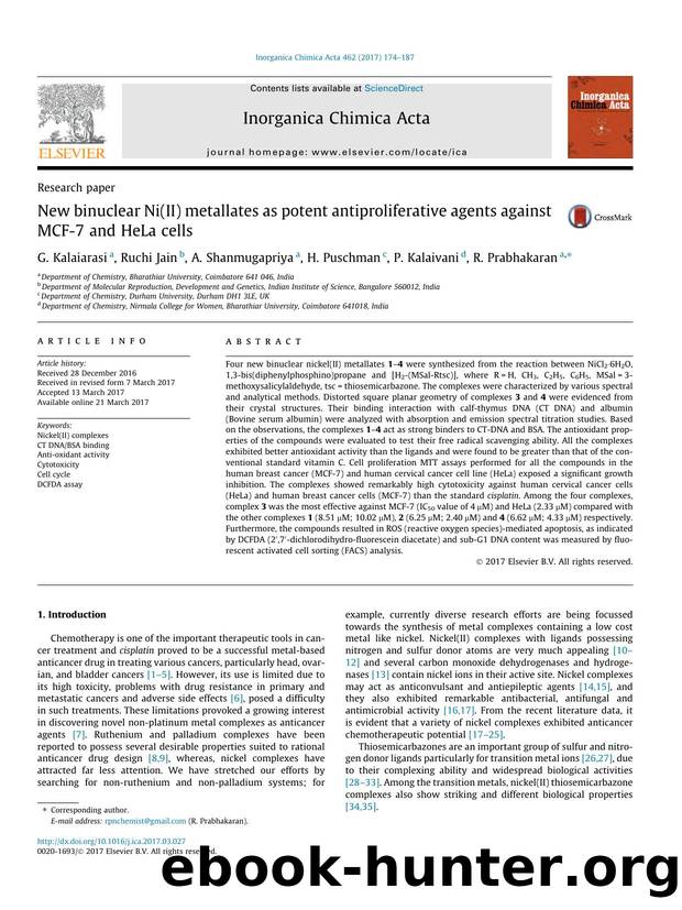 New binuclear Ni(II) metallates as potent antiproliferative agents against MCF-7 and HeLa cells by G. Kalaiarasi & Ruchi Jain & A. Shanmugapriya & H. Puschman & P. Kalaivani & R. Prabhakaran